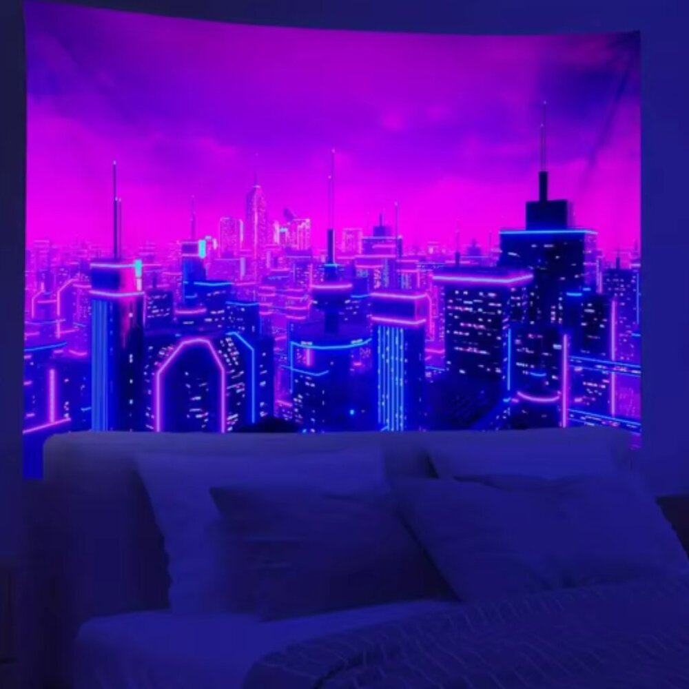 UV Reactive Punk City Fluorescent Tapestry City Night
